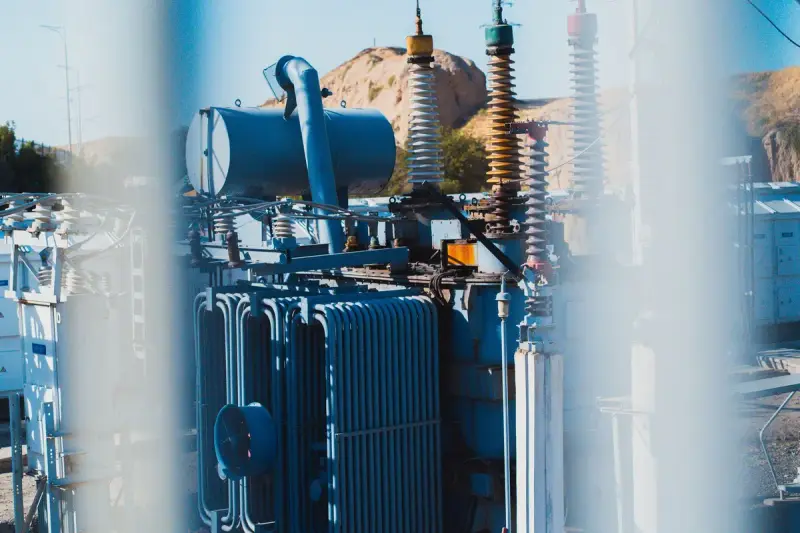 Large power transformer installed in an industrial area