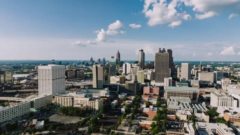 Aerial view of the Atlanta skyline on a sunny day