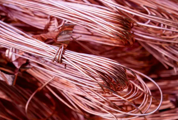 Close-up of bundled copper-colored wires.