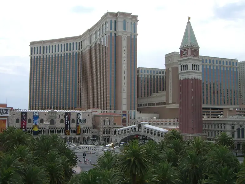 The Venetian Las Vegas resort with its campanile and canal on the Las Vegas Strip