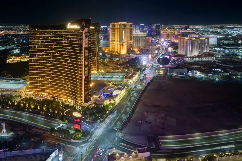 The Las Vegas Strip seen from Resorts World on a clear February day