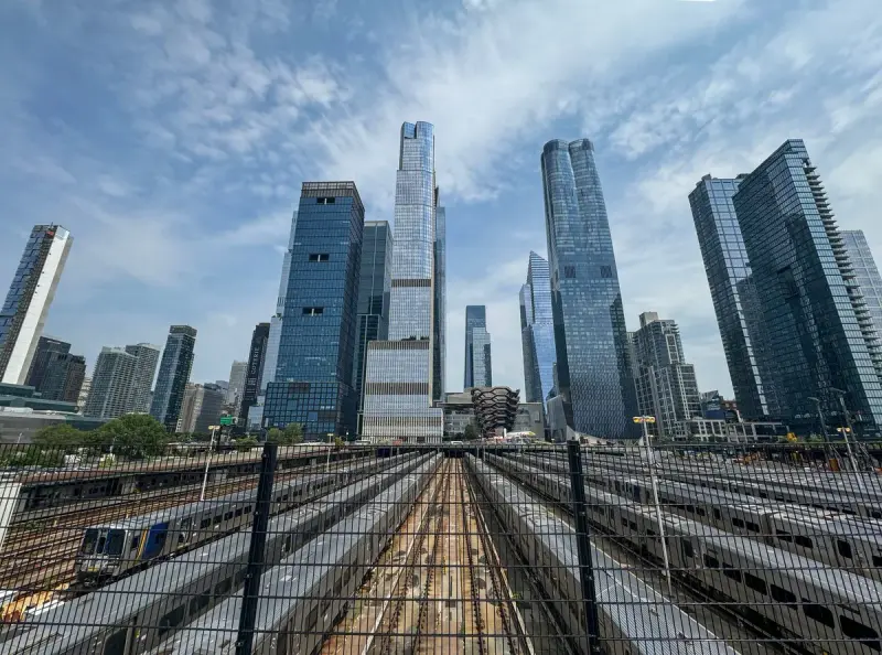 Rail yards leading toward the Hudson Yards towers on Manhattan's west side