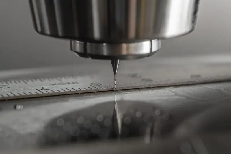 Close-up of a CNC milling machine cutting a metal workpiece
