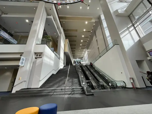 Walter E. Washington Convention Center interior atrium and escalators, photographed in 2025.