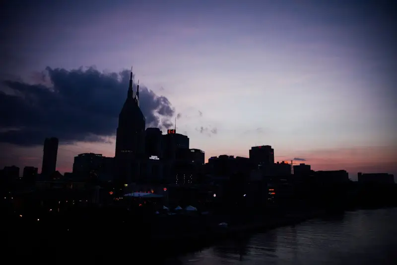 Nashville skyline in silhouette at twilight