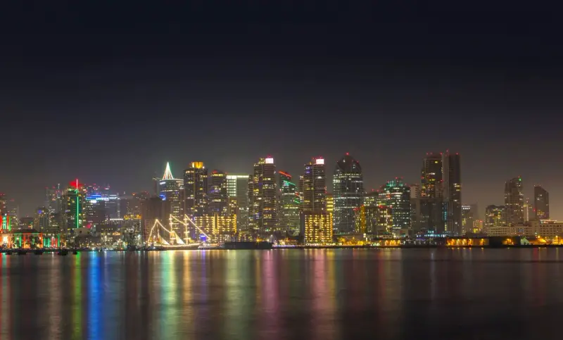 Downtown San Diego skyline lit up at night