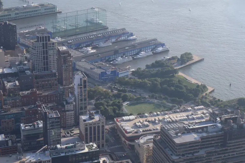 Aerial view of Chelsea Piers and the Chelsea waterfront on the Hudson River