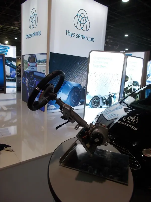 Steering gear exhibited at Automotive 2017 in Budapest; exhibition reference.