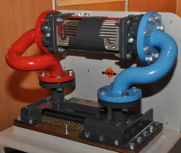 Heat exchanger cutaway at a 2010 construction and shipping industry exhibition.