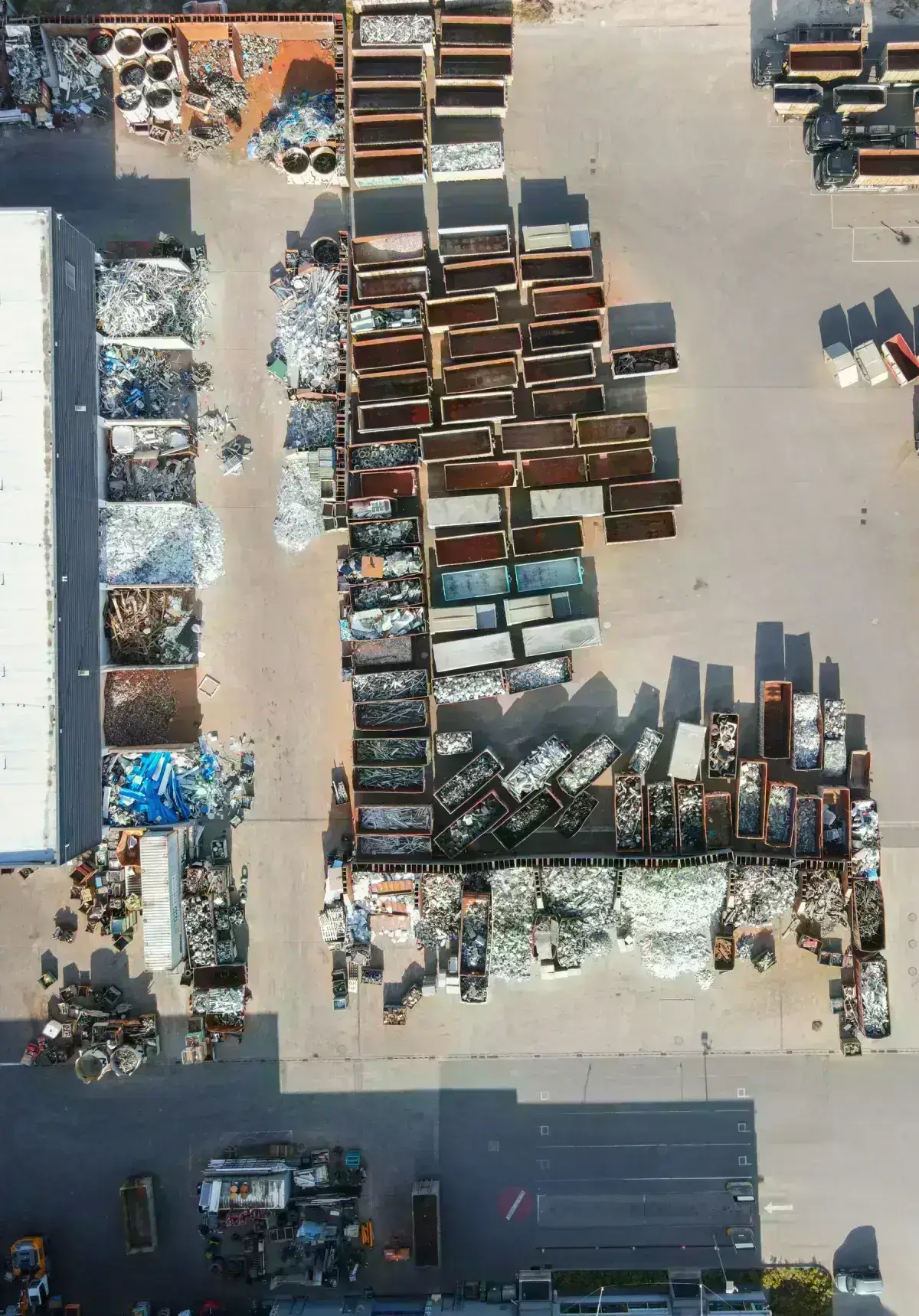 Aerial view of a recycling yard with containers and sorted materials in Regensburg