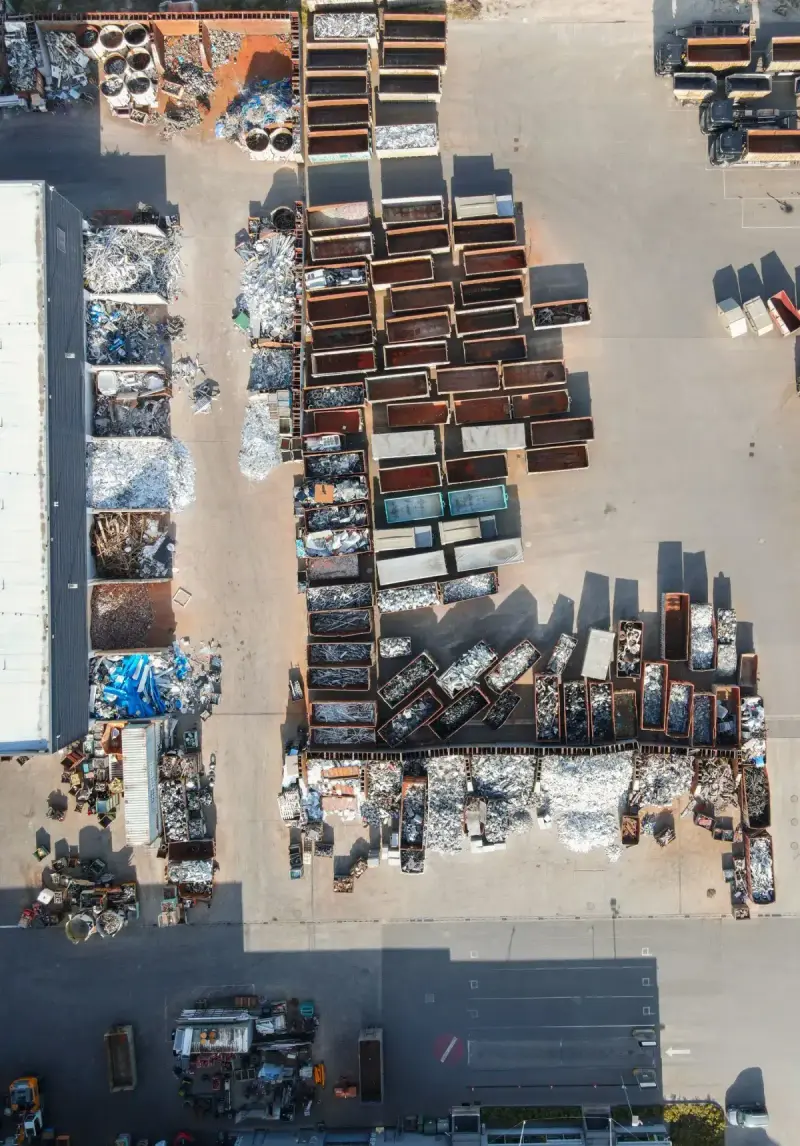 Aerial view of a recycling yard with containers and sorted materials in Regensburg