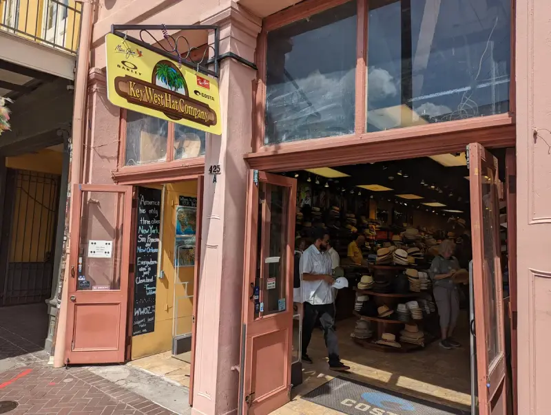 Rows of hats on display in a New Orleans hat shop