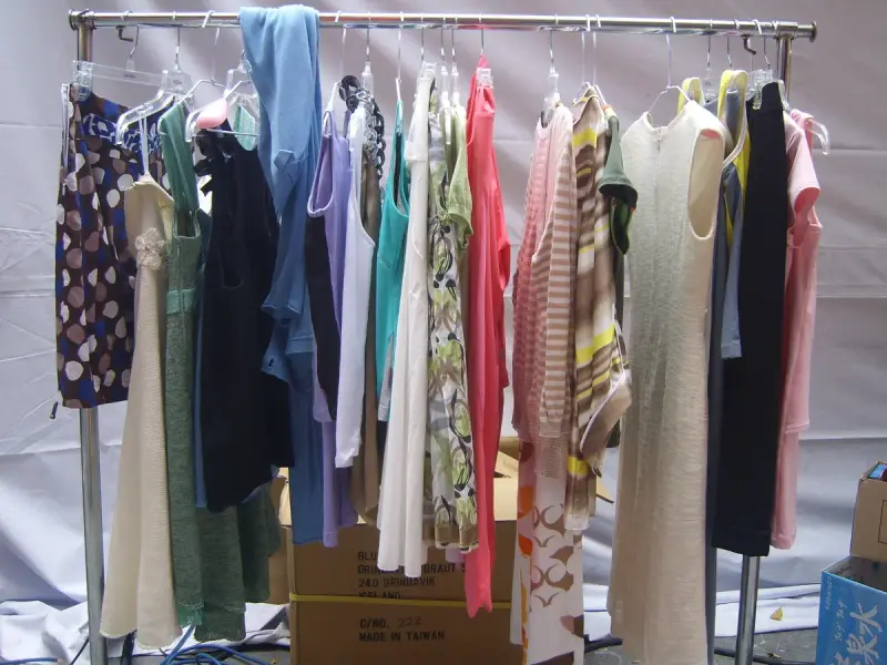 Clothes racks lined up at an outdoor fashion show in Taipei, 2008