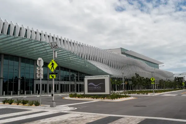 Exterior of the rebuilt Miami Beach Convention Center in 2019