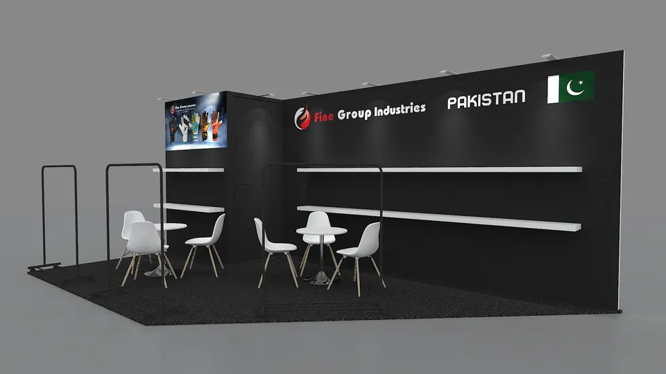 Purple Exhibits 3D booth concept for Fine Group Industries