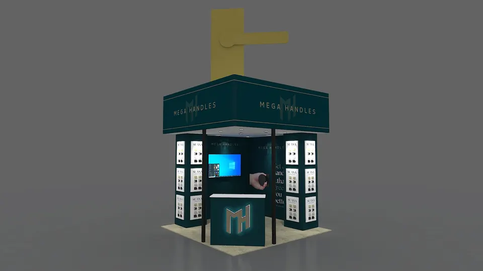 Purple Exhibits 3D booth concept for Mega Handles