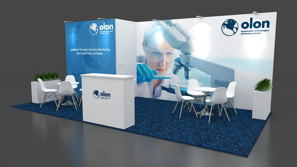 Purple Exhibits 3D booth concept for Olon