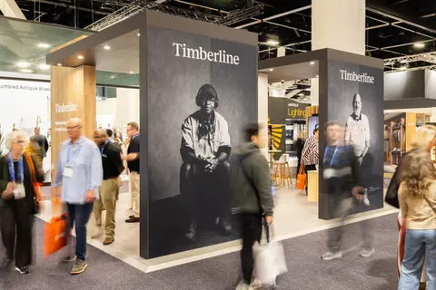 Timberline booth by Purple Exhibits: wide view of the Timberline island booth