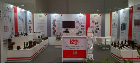 Kaizen Switchgear Products booth by Purple Exhibits: red and white Kaizen Switchgear Products booth