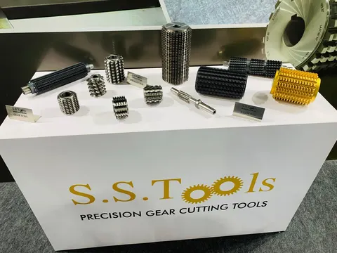 S.S.Tools booth by Purple Exhibits: close-up of a white display counter