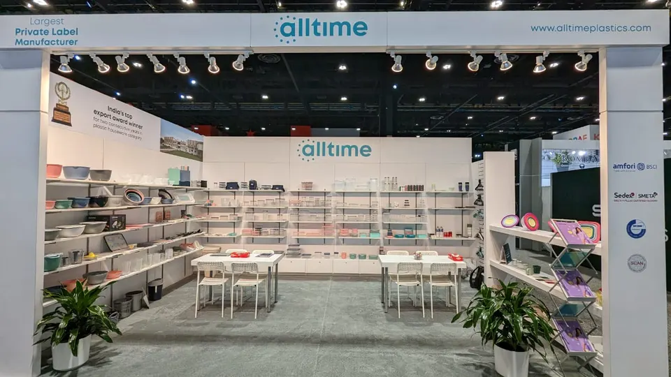 Alltime booth by Purple Exhibits: clean white Alltime private-label plastics booth, like the booths we plan for GAMA Expo
