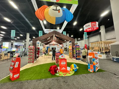 Jack & Pup booth by Purple Exhibits: front view of the Jack & Pup pet booth