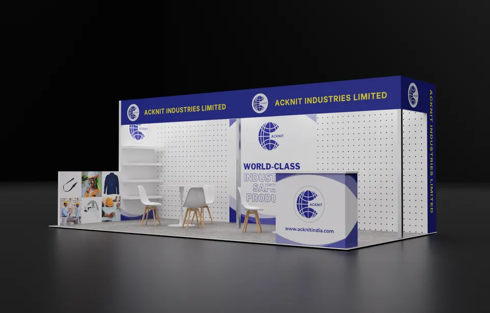 Purple Exhibits 3D booth concept for Acknit Industries Limited