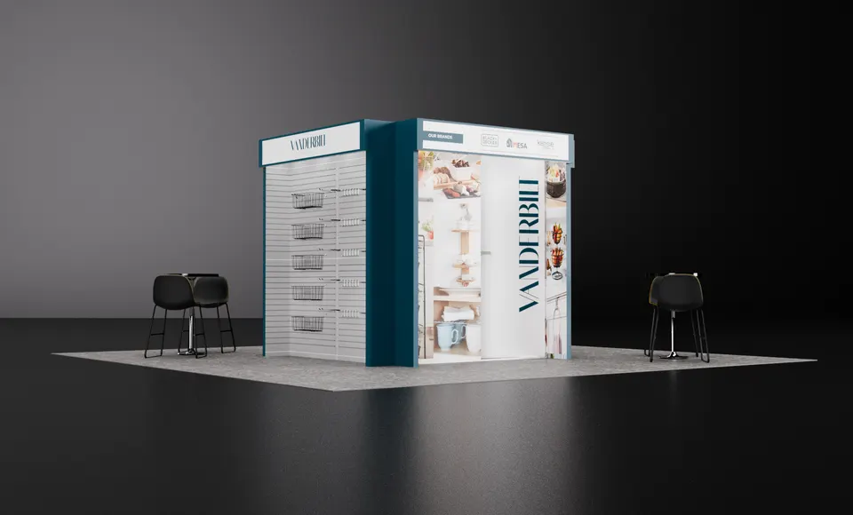 Purple Exhibits 3D booth concept for Vanderbilt, the kind of rendering we make for NRF Retail's Big Show