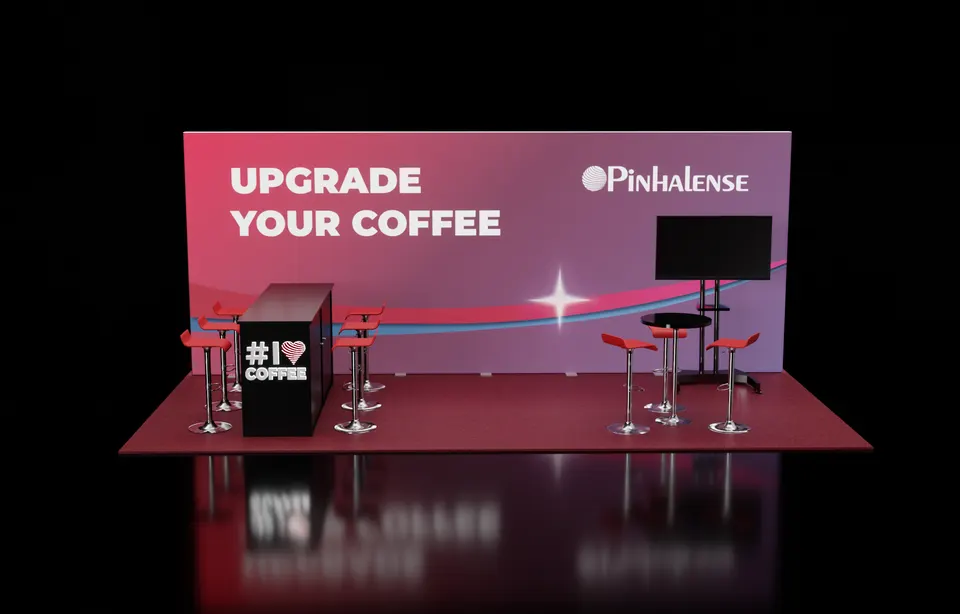 Purple Exhibits 3D booth concept for Pinhalense, an example for ECRM Sessions planning