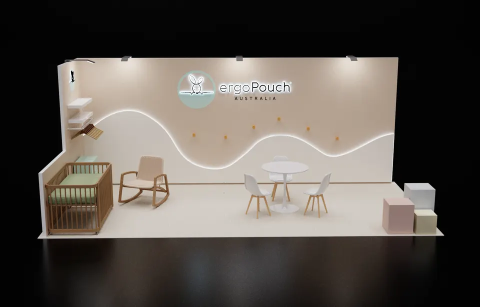 Purple Exhibits 3D booth concept for ergoPouch