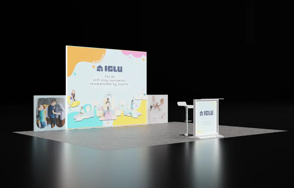 Purple Exhibits 3D booth concept for IGLU, the kind of rendering we make for Atlanta Market