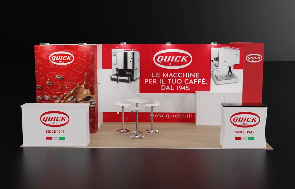 Purple Exhibits 3D booth concept for Quick Mill