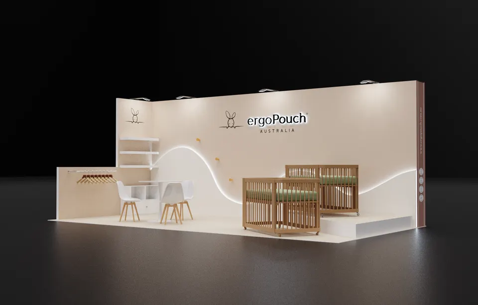 Purple Exhibits 3D booth concept for ergoPouch