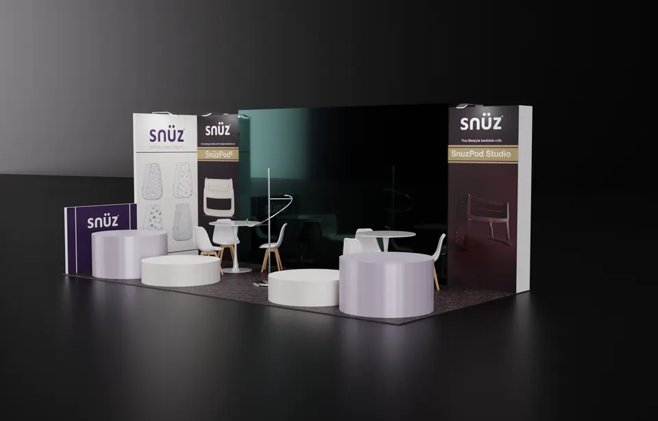 Purple Exhibits 3D booth concept for snüz