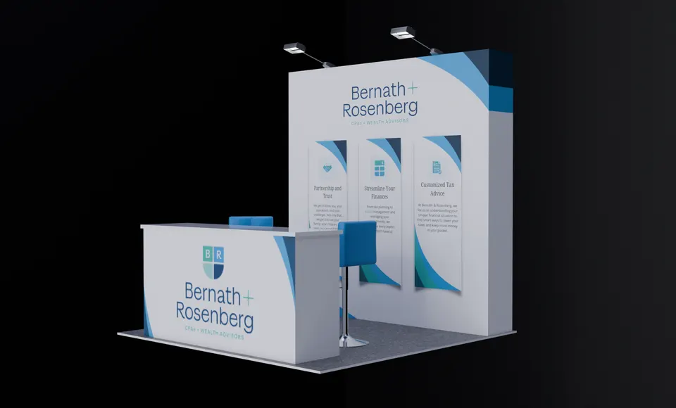 Purple Exhibits 3D booth concept for Bernath + Rosenberg