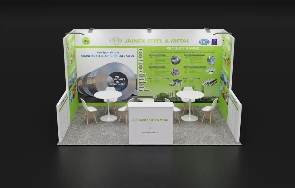 Purple Exhibits 3D booth concept for Jainex Steel & Metal