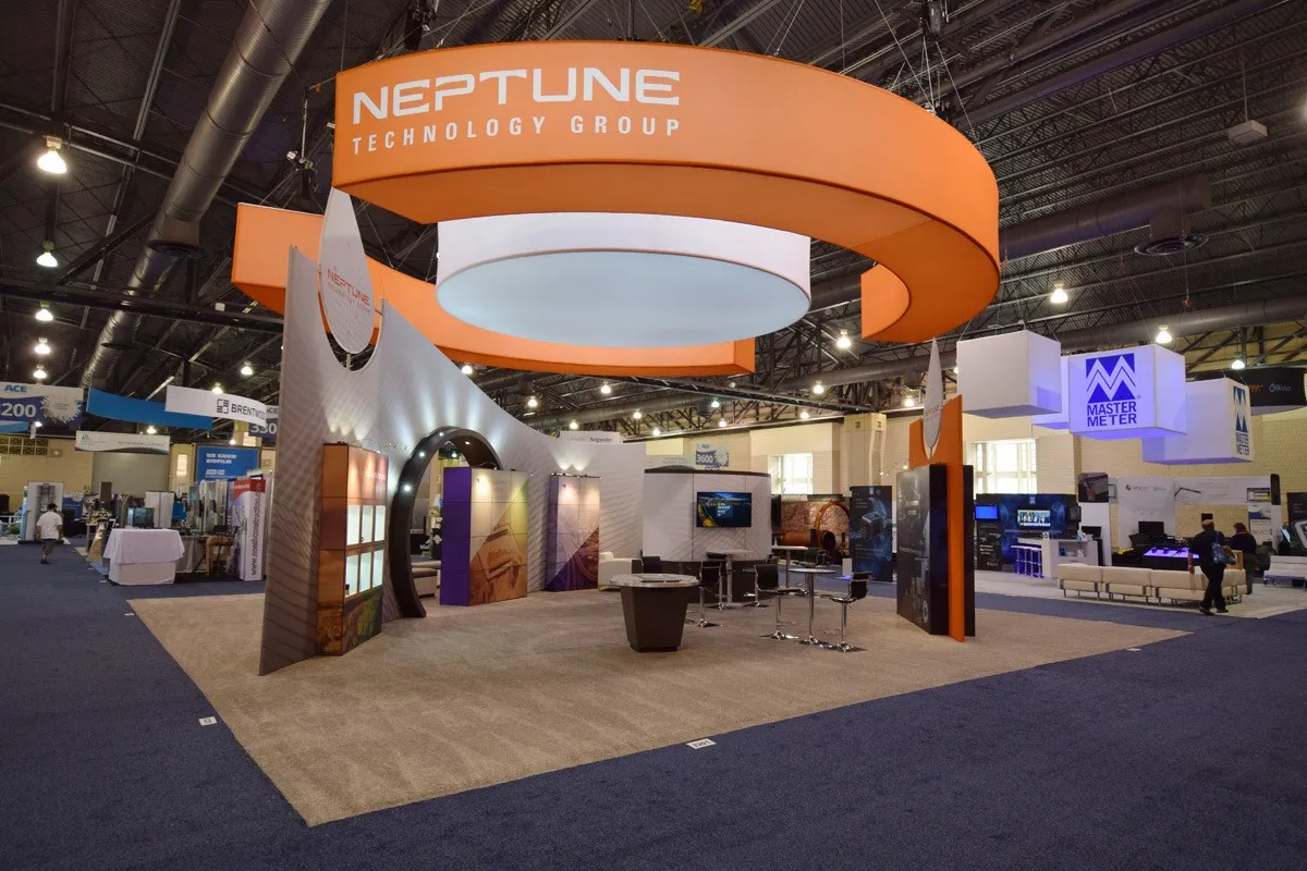 Neptune island booth built by Purple Exhibits