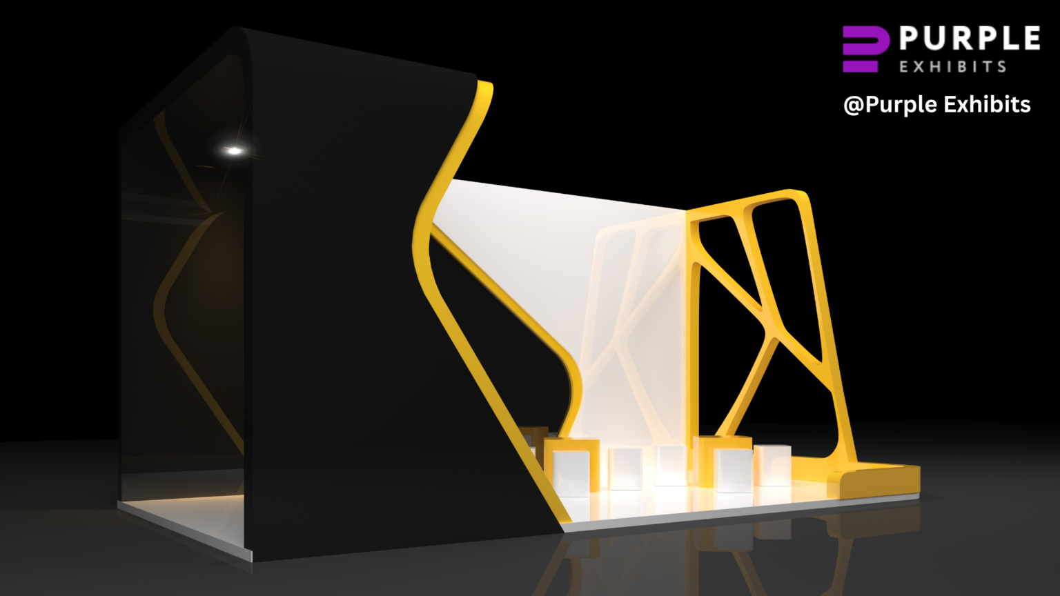 Modern black and yellow booth highlighting creative Corporate Exhibit Design Orlando and custom Orlando Exhibit Fabrication.