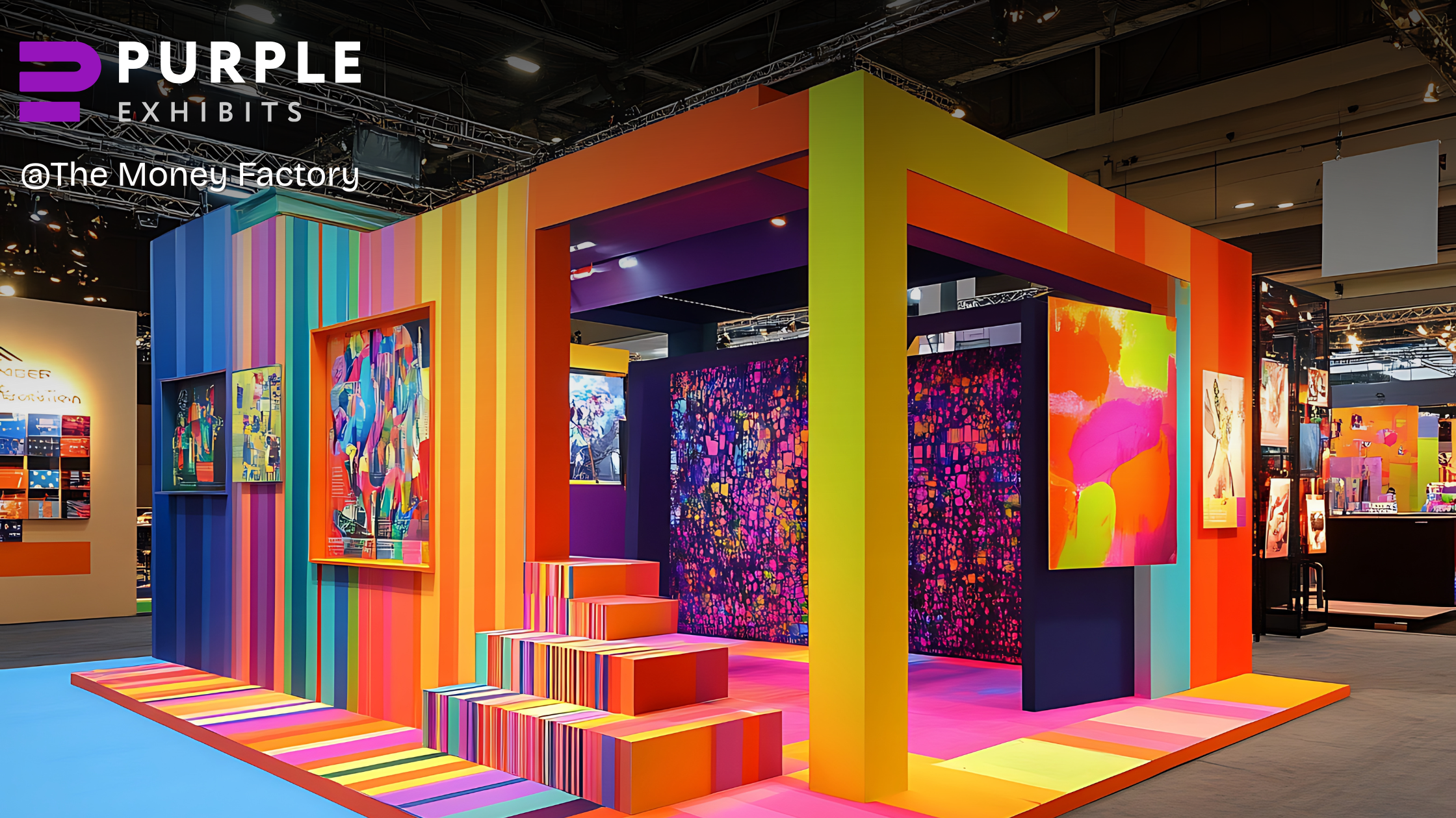 Colorful booth setup created by a Las Vegas Display Company showcasing bold Las Vegas Trade Show Booths designed for high-impact visibility.