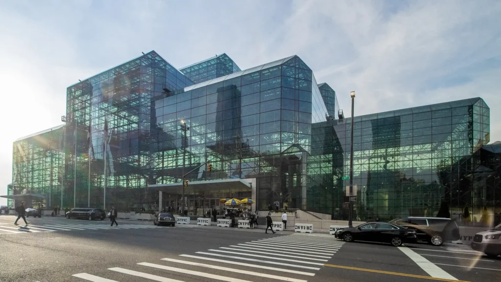 Exterior of the Jacob K. Javits Convention Center building in New York City