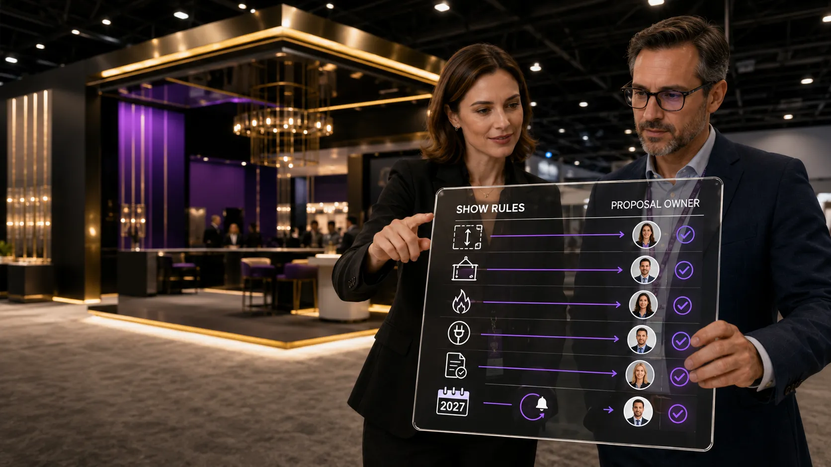 Exhibit professionals mapping KBIS 2027 show rules to named proposal responsibilities