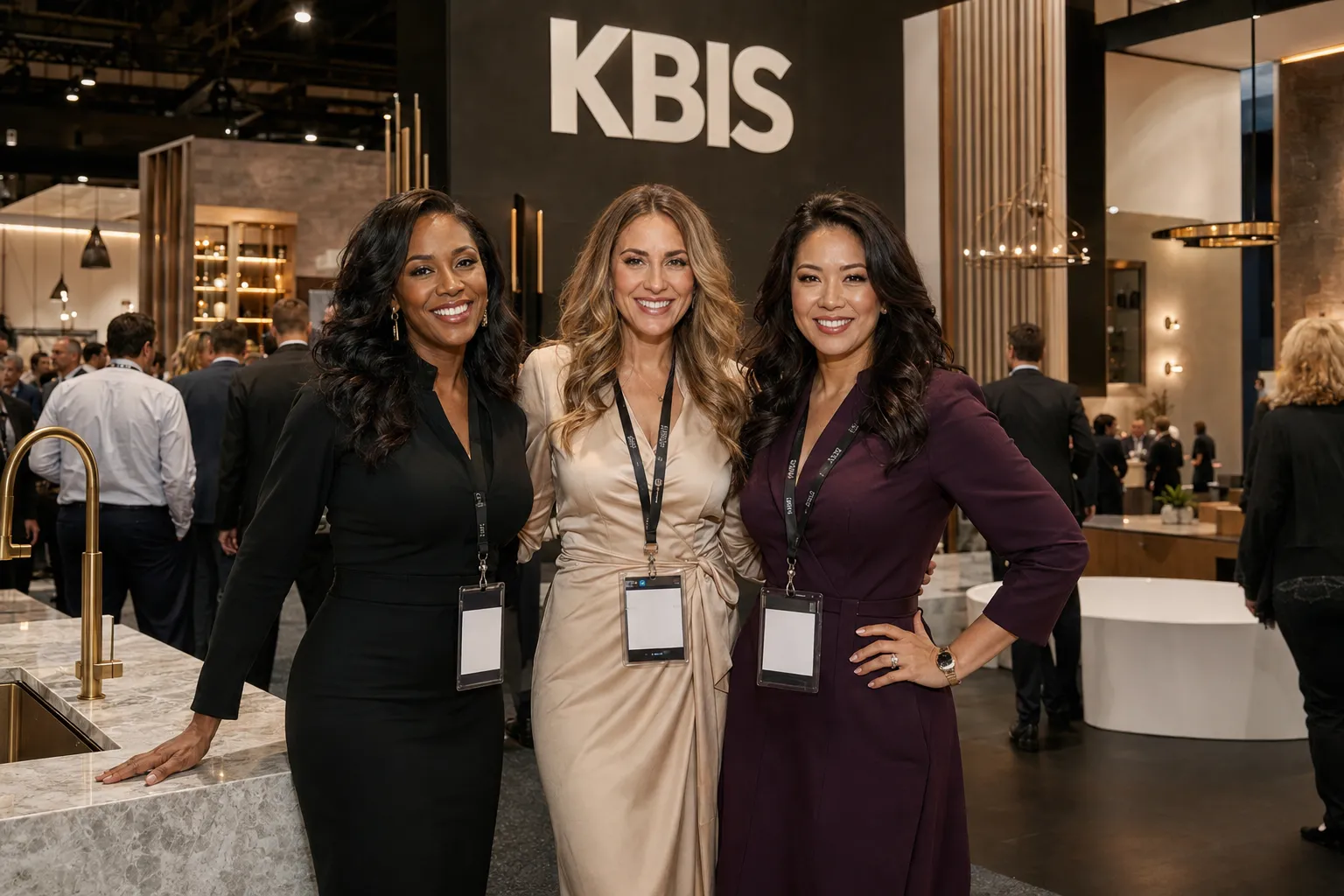 Brand ambassadors at KBIS Las Vegas inside a luxury kitchen and bathroom exhibit