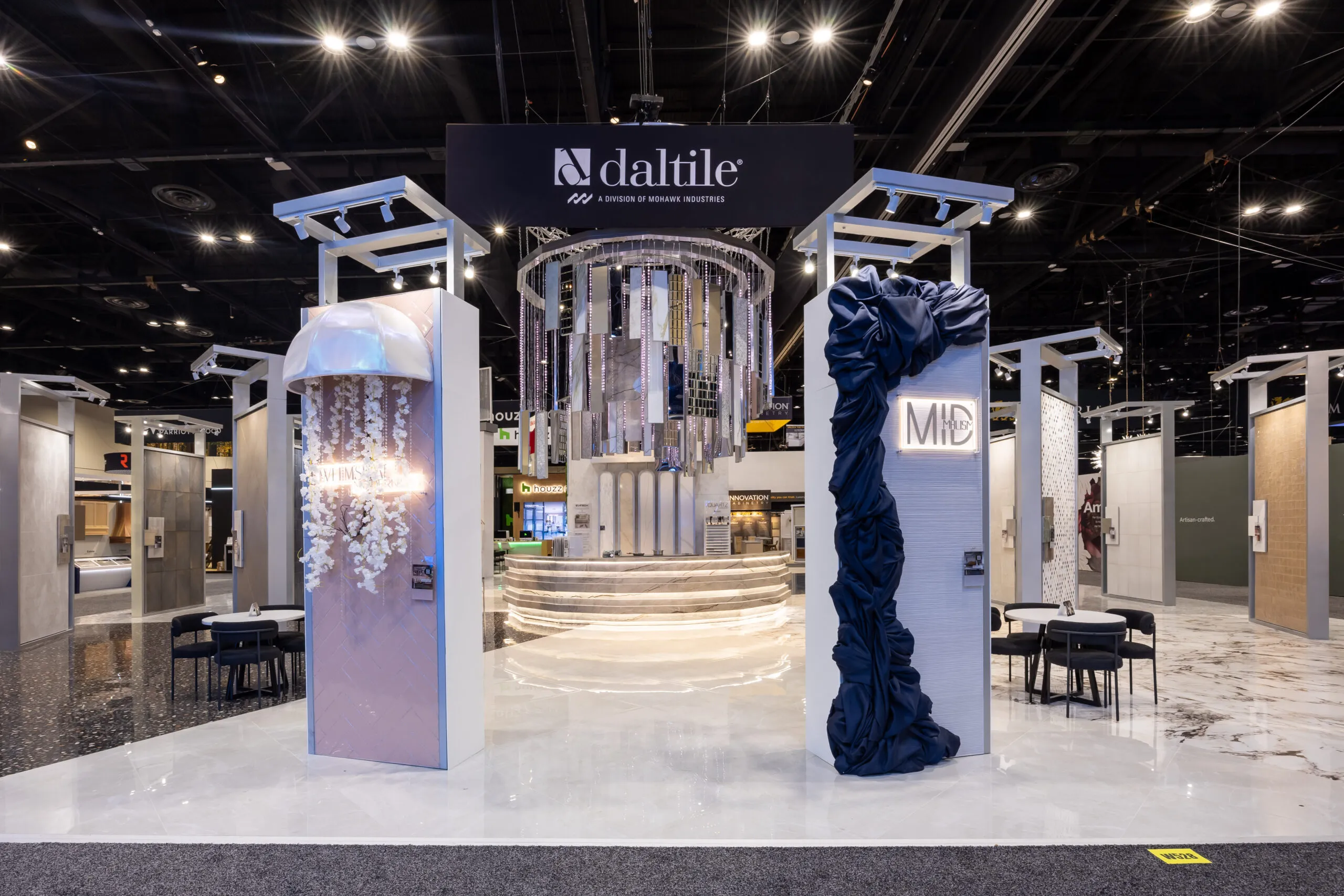 Large Daltile island exhibit with architectural product displays at KBIS 2026