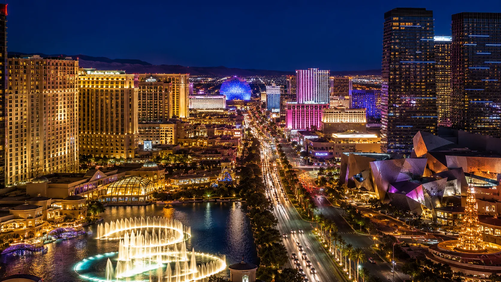 Alt tag: Las Vegas Strip at night near major convention venues for trade show exhibitors