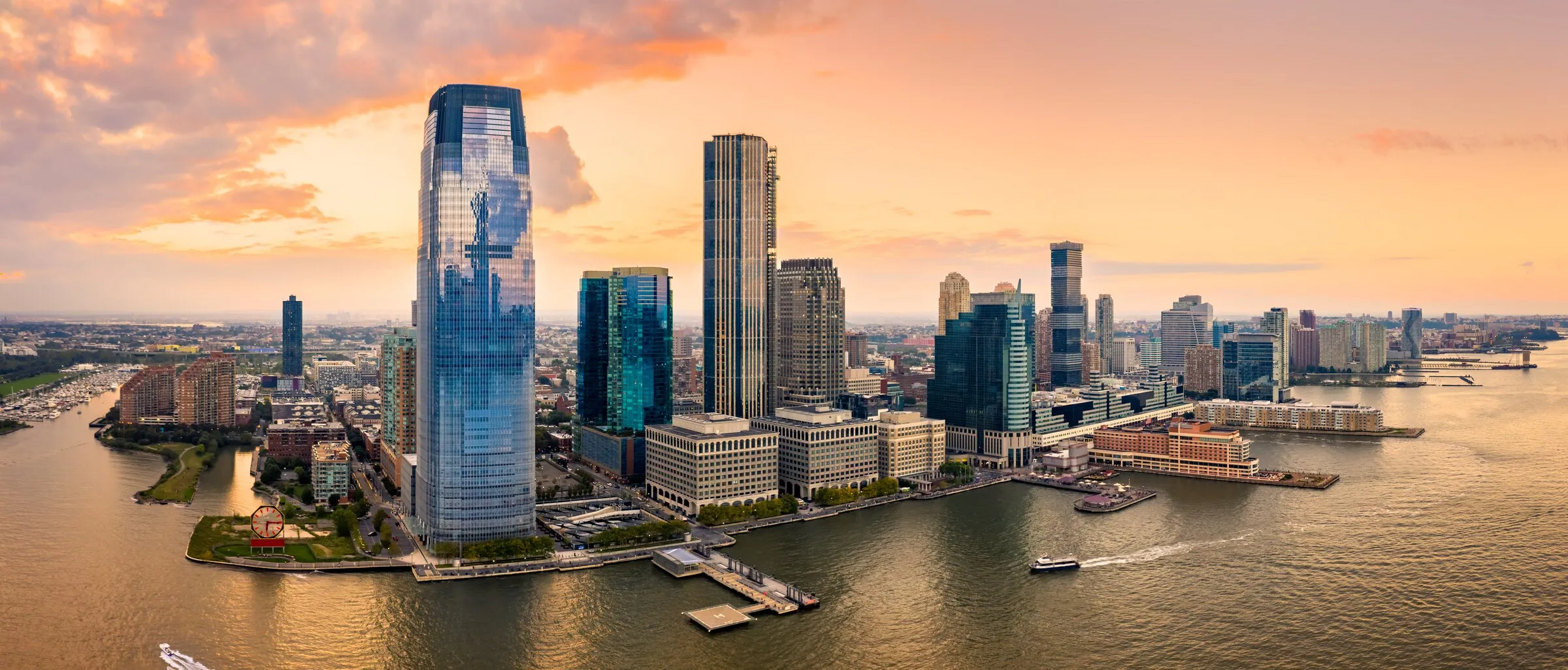Jersey City skyline in New Jersey across the Hudson River