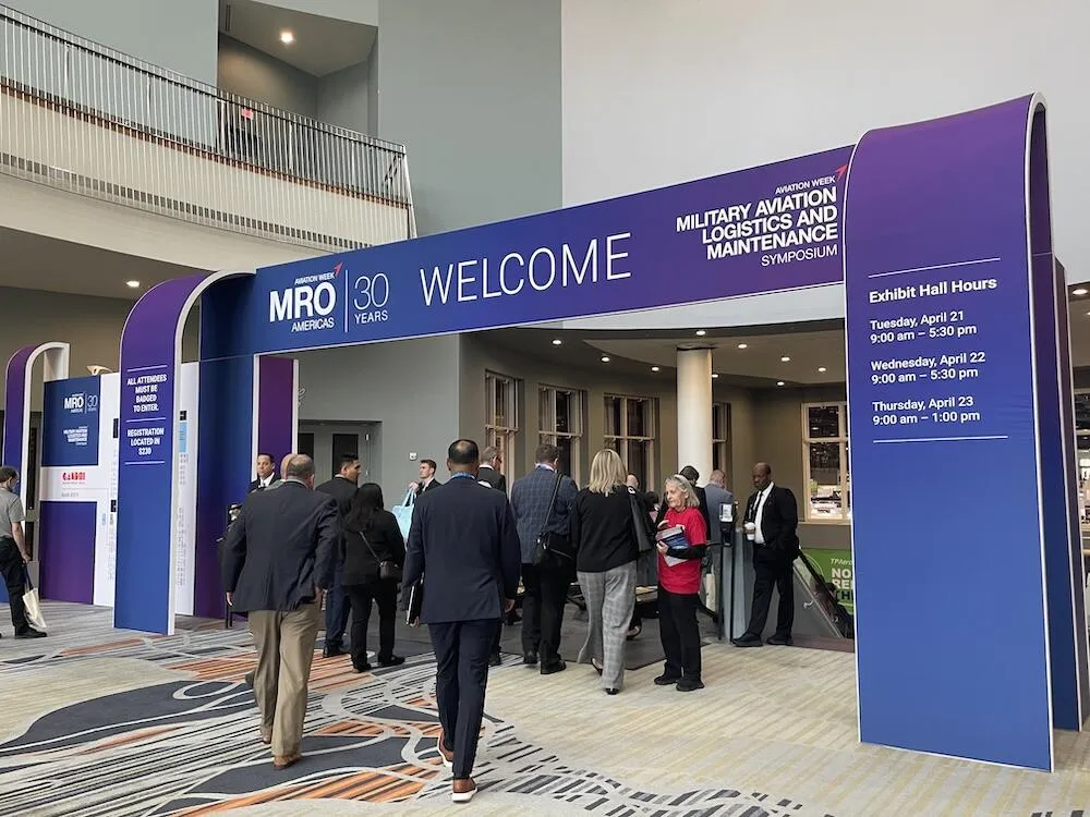 MRO Americas trade show entrance in Orlando featuring the official MRO Americas logo