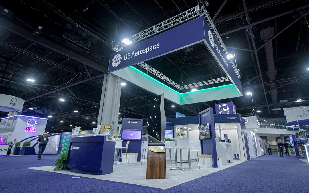 Large GE Aerospace custom exhibit booth on the MRO Americas trade show floor
