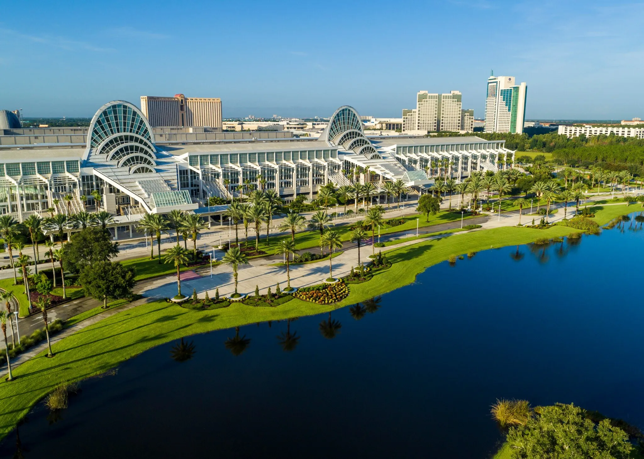 Aerial view of the Orange County Convention Center in Orlando, Florida