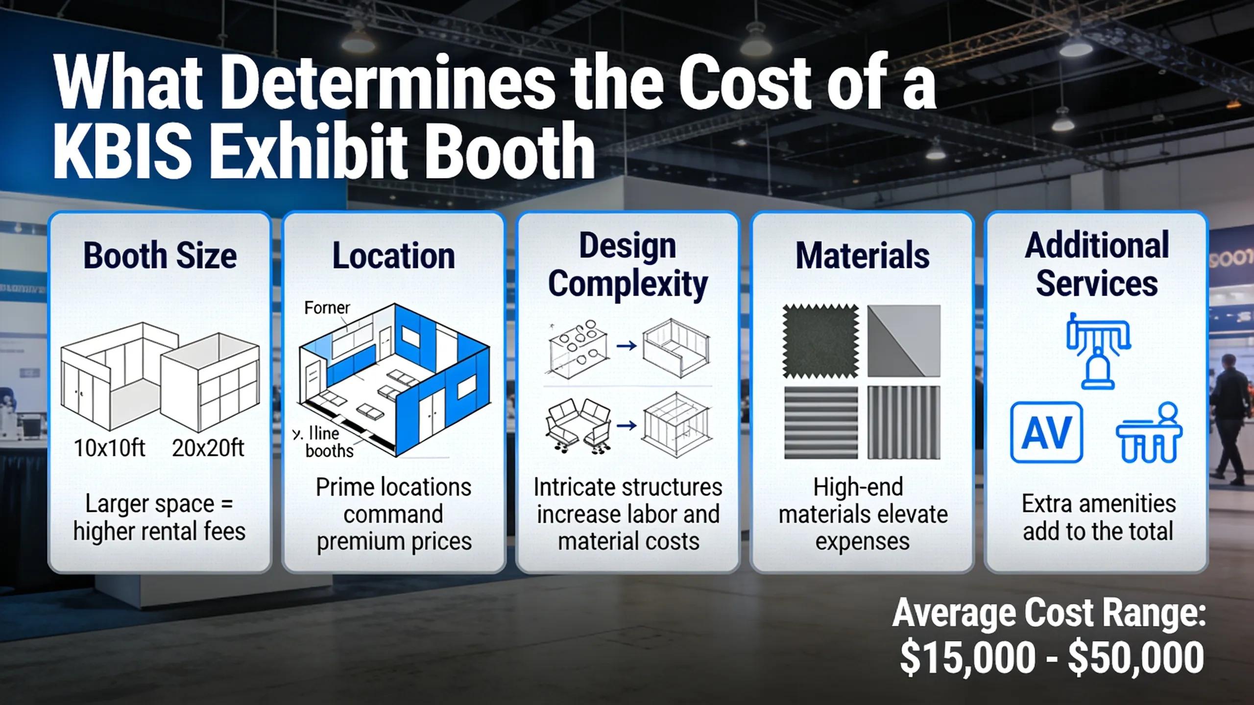 Side-by-side booth layouts showing different design complexity levels