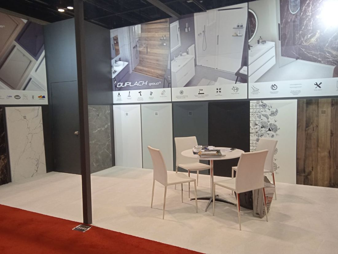 Duplach Group 10x20 inline trade show booth at Coverings with tile and bathroom photography panels